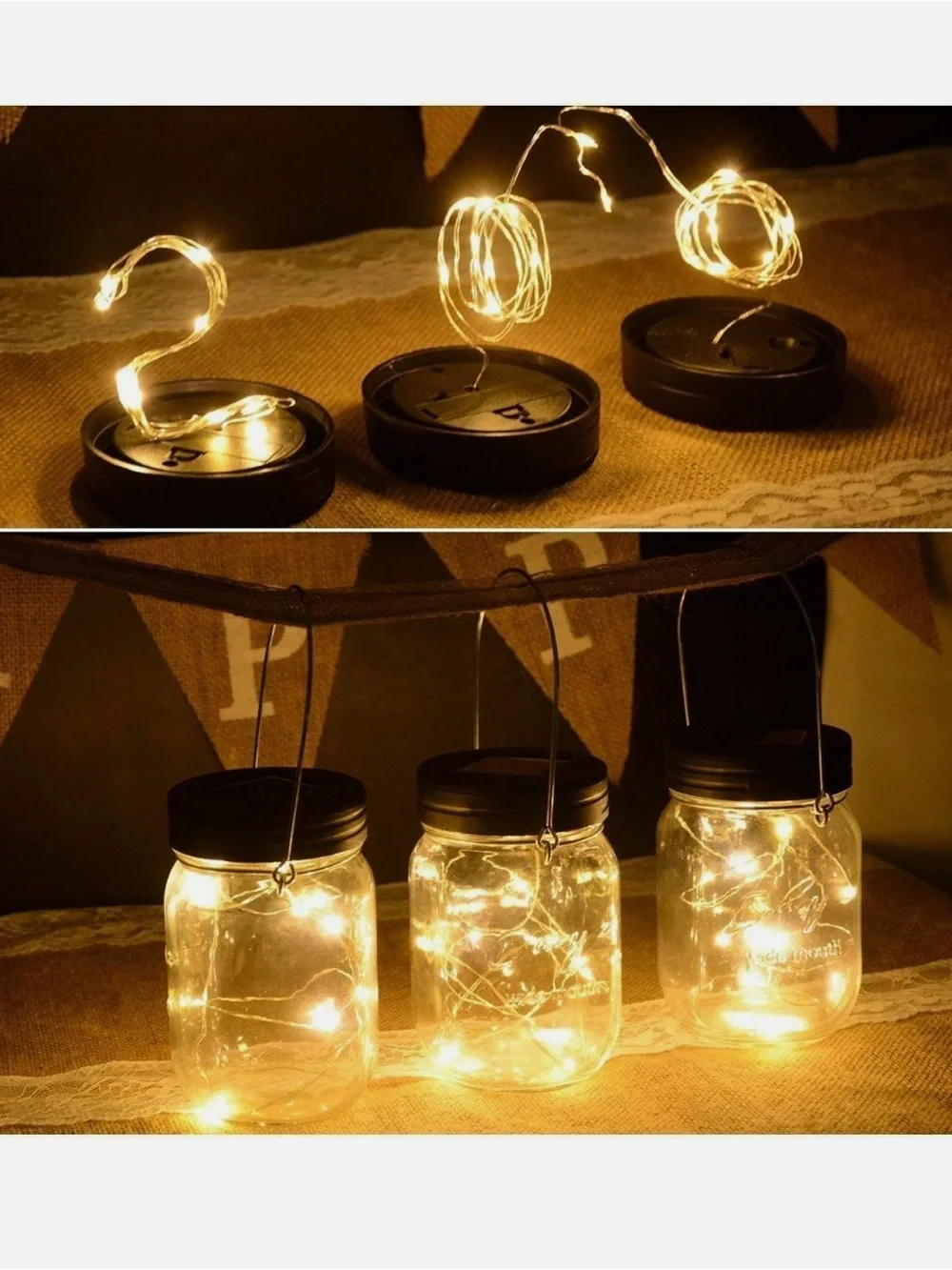 3 Pack Solar Mason Jar Lid Insert LED Mason Jar Solar Light for Glass Mason US